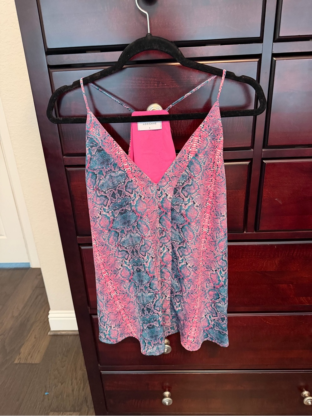 Adrienne Pink and Blue Snake-Print Slip Cami